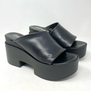 NEW L’Intervalle 90’s Kiyomi Black Leather Platform Slide Sandals Size 39/8
